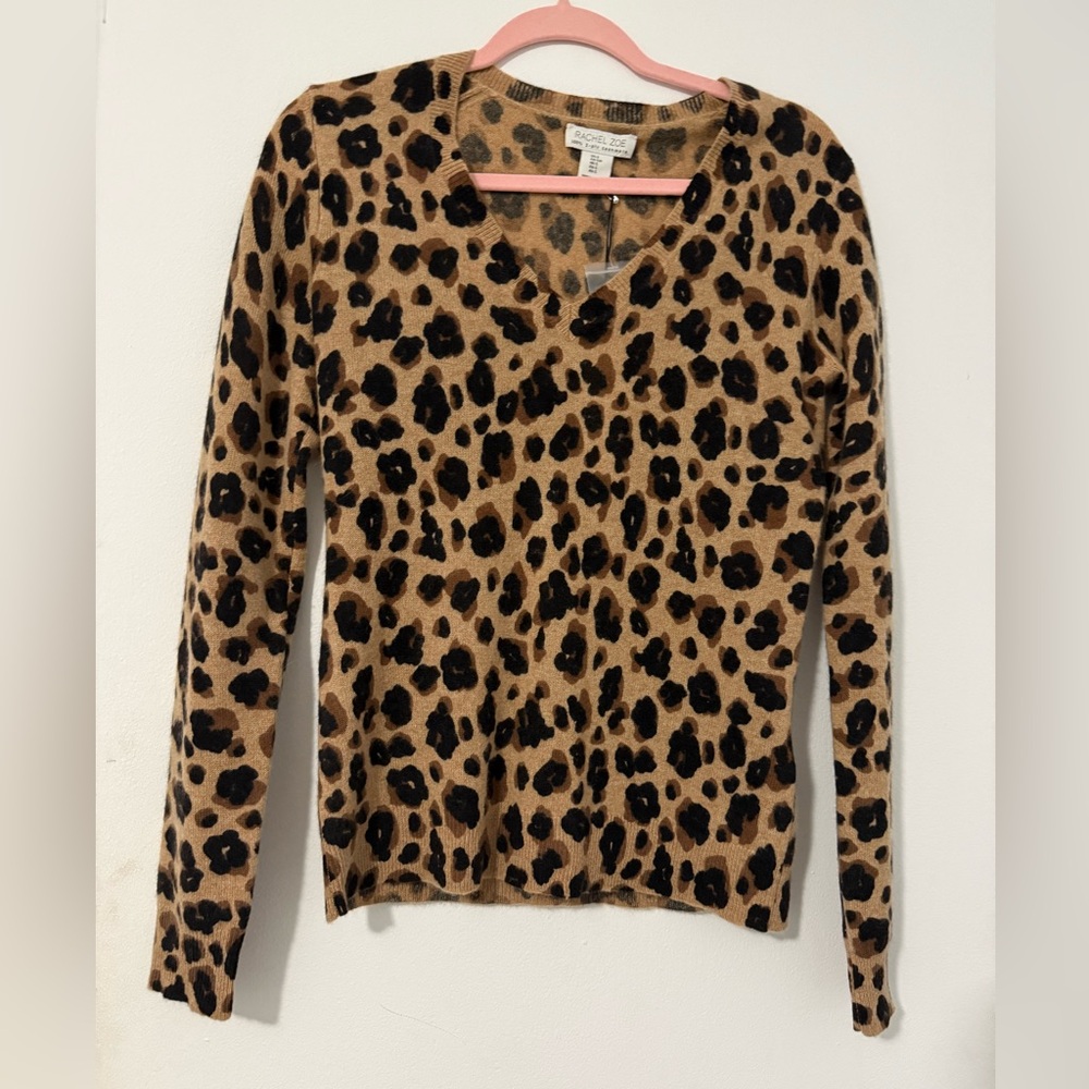 Rachel Zoe Leopard Print V-Neck Sweater